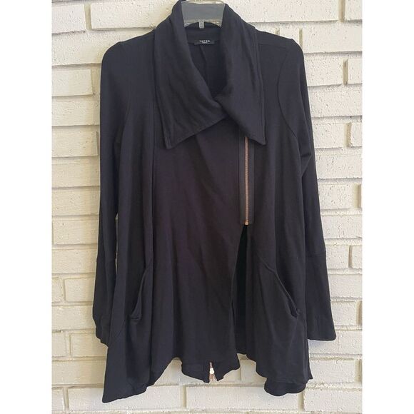 Terez Women's Black Activewear Top Cotton Blend Front Zip Long Sleeve Sz. Medium - Picture 1 of 5